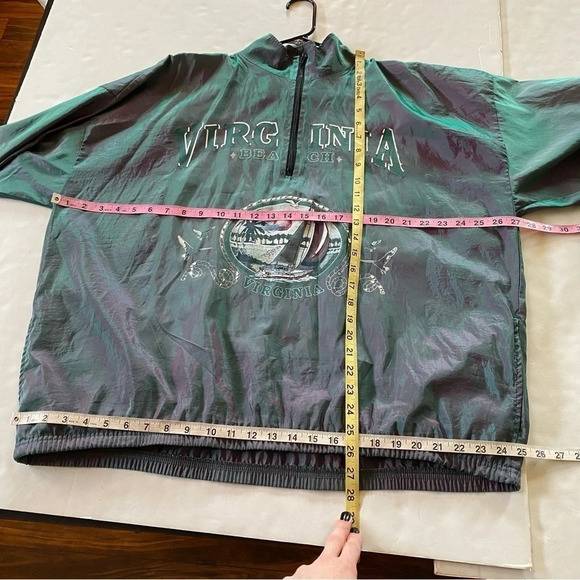 Vintage 90s Windbreaker Jacket Iridescent Unisex One Size Oversized XL Green - Picture 14 of 17